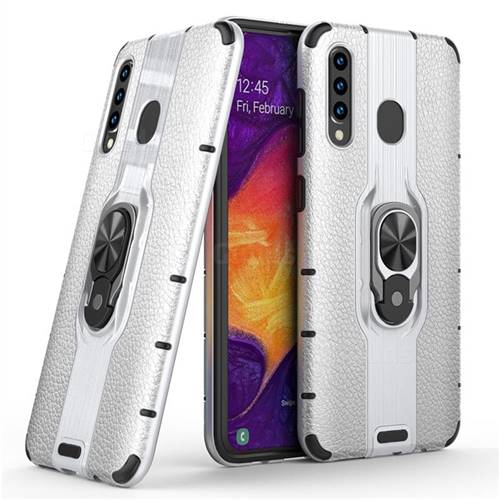 Alita Battle Angel Armor Metal Ring Grip Shockproof Dual Layer Rugged Hard Cover for Samsung Galaxy A30 - Silver