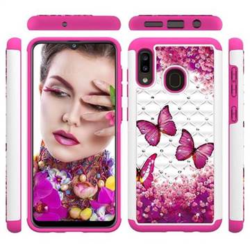 Rose Butterfly Studded Rhinestone Bling Diamond Shock Absorbing Hybrid Defender Rugged Phone Case Cover for Samsung Galaxy A30