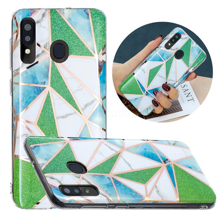 Green Triangle Painted Marble Electroplating Protective Case for Samsung Galaxy A30