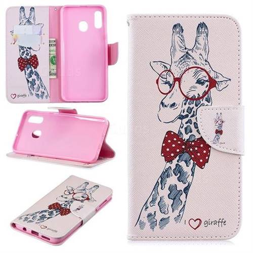 Glasses Giraffe Leather Wallet Case for Samsung Galaxy A30