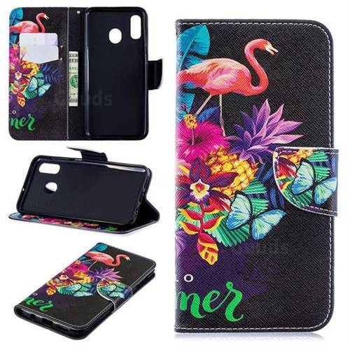 Flowers Flamingos Leather Wallet Case for Samsung Galaxy A30
