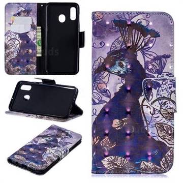 Purple Peacock 3D Painted Leather Wallet Phone Case for Samsung Galaxy A30