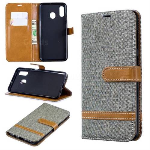 Jeans Cowboy Denim Leather Wallet Case for Samsung Galaxy A30 - Gray