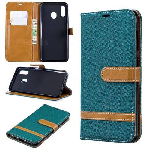 Jeans Cowboy Denim Leather Wallet Case for Samsung Galaxy A30 - Green