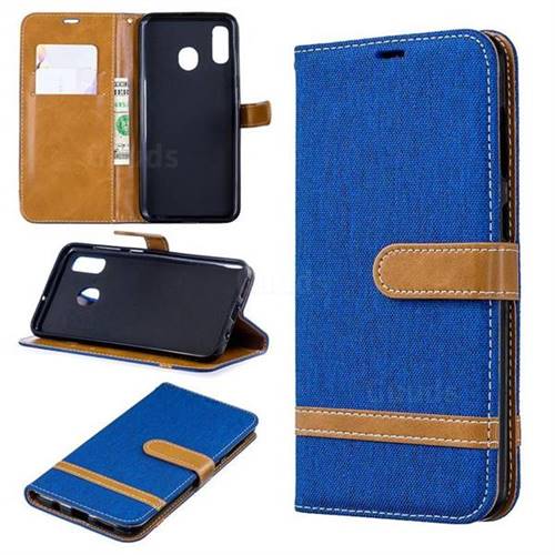 Jeans Cowboy Denim Leather Wallet Case for Samsung Galaxy A30 - Sapphire