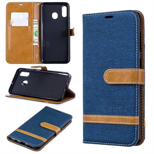 Jeans Cowboy Denim Leather Wallet Case for Samsung Galaxy A30 - Dark Blue