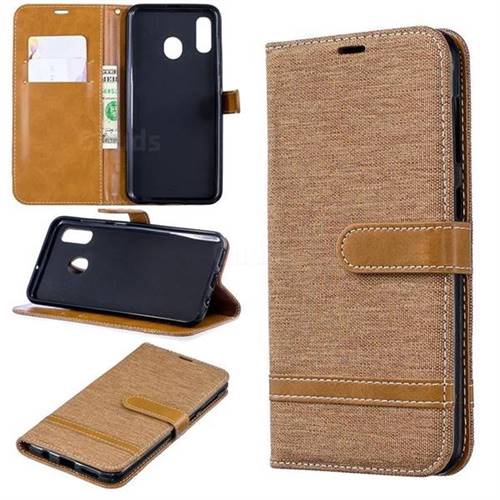 Jeans Cowboy Denim Leather Wallet Case for Samsung Galaxy A30 - Brown