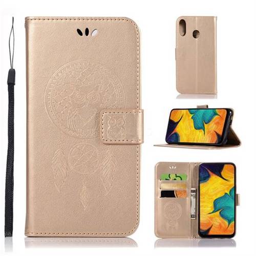 Intricate Embossing Owl Campanula Leather Wallet Case for Samsung Galaxy A30 - Champagne