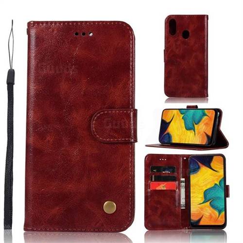 Luxury Retro Leather Wallet Case for Samsung Galaxy A30 - Wine Red