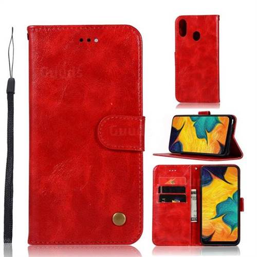 Luxury Retro Leather Wallet Case for Samsung Galaxy A30 - Red