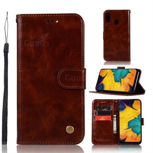 Luxury Retro Leather Wallet Case for Samsung Galaxy A30 - Brown