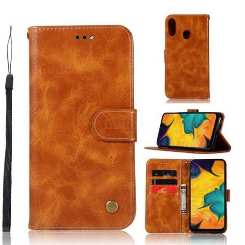 Luxury Retro Leather Wallet Case for Samsung Galaxy A30 - Golden