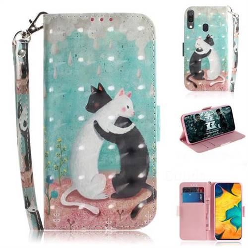 Black and White Cat 3D Painted Leather Wallet Phone Case for Samsung Galaxy A30