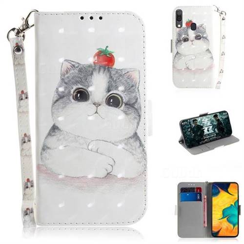 Cute Tomato Cat 3D Painted Leather Wallet Phone Case for Samsung Galaxy A30