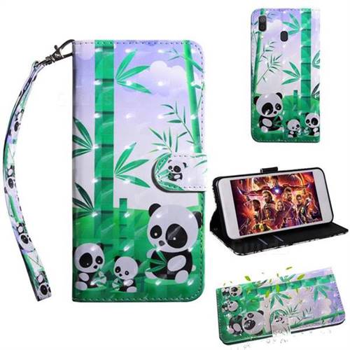 Eating Bamboo Pandas 3D Painted Leather Wallet Case for Samsung Galaxy A30