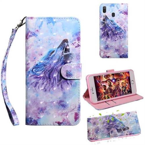 Roaring Wolf 3D Painted Leather Wallet Case for Samsung Galaxy A30