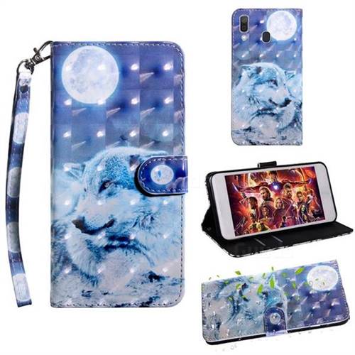Moon Wolf 3D Painted Leather Wallet Case for Samsung Galaxy A30