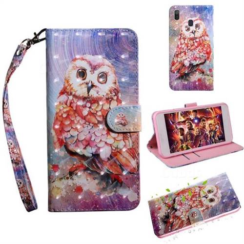 Colored Owl 3D Painted Leather Wallet Case for Samsung Galaxy A30