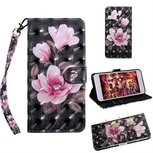 Black Powder Flower 3D Painted Leather Wallet Case for Samsung Galaxy A30