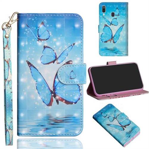 Blue Sea Butterflies 3D Painted Leather Wallet Case for Samsung Galaxy A30