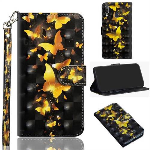 Golden Butterfly 3D Painted Leather Wallet Case for Samsung Galaxy A30