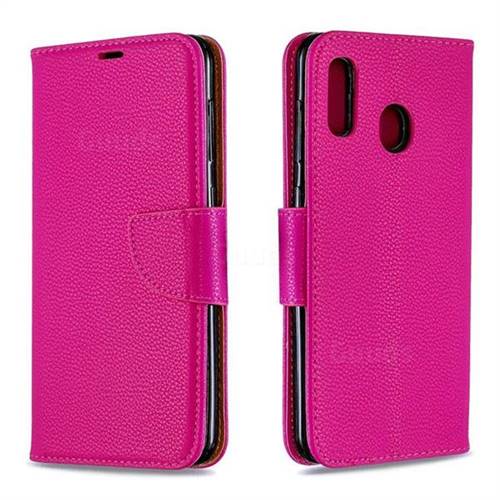 Classic Luxury Litchi Leather Phone Wallet Case for Samsung Galaxy A30 - Rose