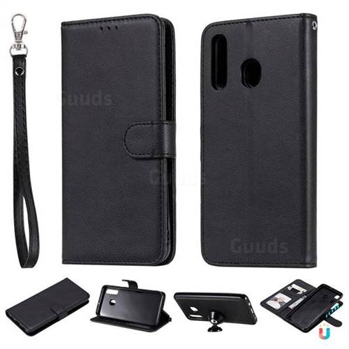 Retro Greek Detachable Magnetic PU Leather Wallet Phone Case for Samsung Galaxy A30 - Black