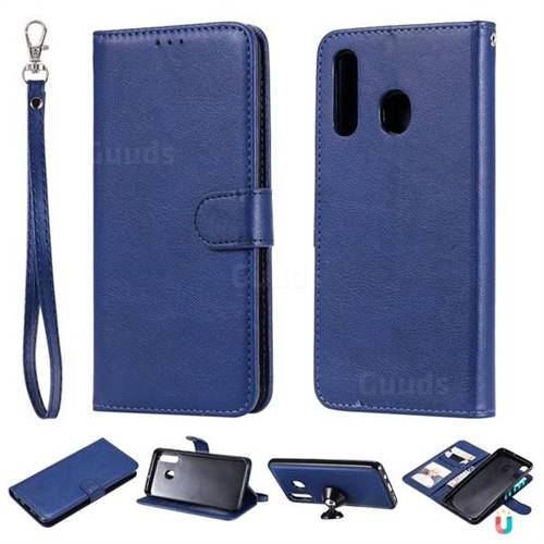 Retro Greek Detachable Magnetic PU Leather Wallet Phone Case for Samsung Galaxy A30 - Blue
