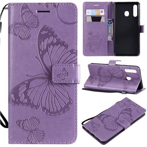 Embossing 3D Butterfly Leather Wallet Case for Samsung Galaxy A30 - Purple