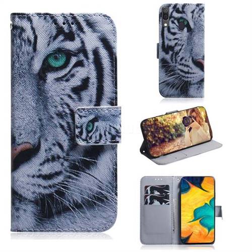 White Tiger PU Leather Wallet Case for Samsung Galaxy A30