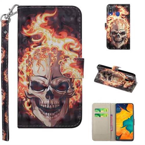 Flame Skull 3D Painted Leather Phone Wallet Case Cover for Samsung Galaxy A30