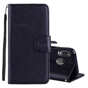 Litchi Pattern PU Leather Wallet Case for Samsung Galaxy A30 - Black
