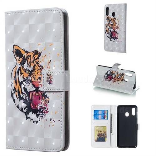 Toothed Tiger 3D Painted Leather Phone Wallet Case for Samsung Galaxy A30