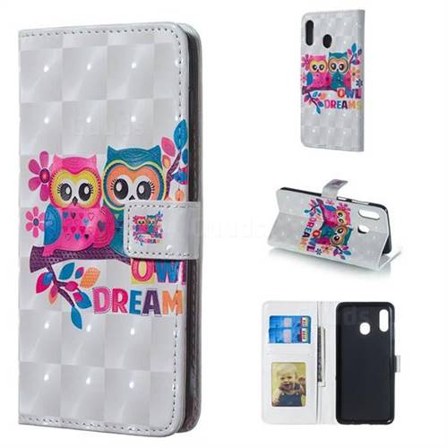 Couple Owl 3D Painted Leather Phone Wallet Case for Samsung Galaxy A30