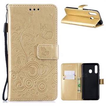 Intricate Embossing Butterfly Circle Leather Wallet Case for Samsung Galaxy A30 - Champagne