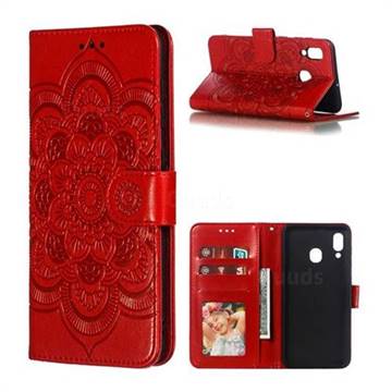 Intricate Embossing Datura Solar Leather Wallet Case for Samsung Galaxy A30 - Red