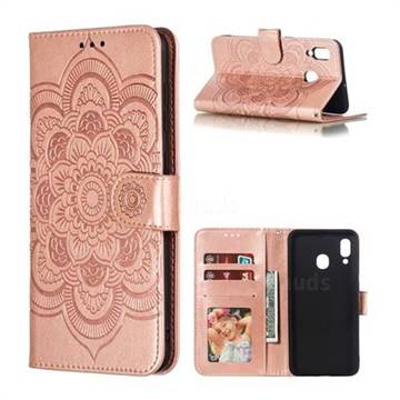 Intricate Embossing Datura Solar Leather Wallet Case for Samsung Galaxy A30 - Rose Gold