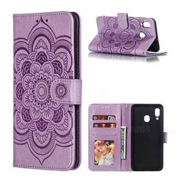 Intricate Embossing Datura Solar Leather Wallet Case for Samsung Galaxy A30 - Purple