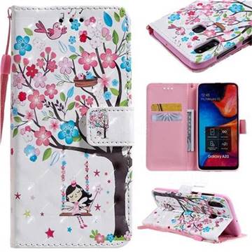 Flower Tree Swing Girl 3D Painted Leather Wallet Case for Samsung Galaxy A30