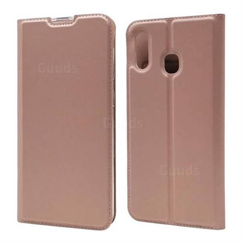 Ultra Slim Card Magnetic Automatic Suction Leather Wallet Case for Samsung Galaxy A30 - Rose Gold