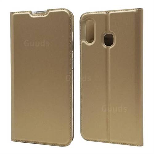 Ultra Slim Card Magnetic Automatic Suction Leather Wallet Case for Samsung Galaxy A30 - Champagne