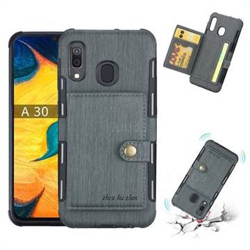 Brush Multi-function Leather Phone Case for Samsung Galaxy A30 - Gray