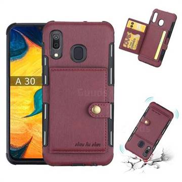 Brush Multi-function Leather Phone Case for Samsung Galaxy A30 - Wine Red