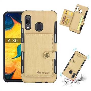 Brush Multi-function Leather Phone Case for Samsung Galaxy A30 - Golden
