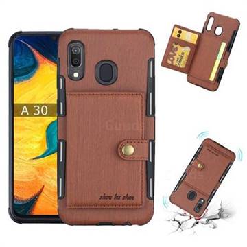 Brush Multi-function Leather Phone Case for Samsung Galaxy A30 - Brown