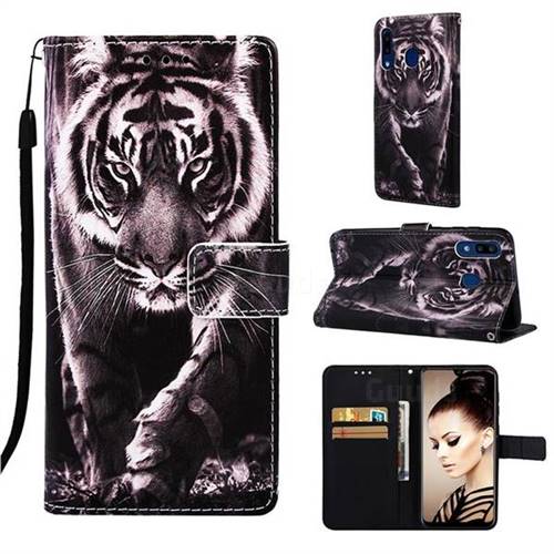 Black and White Tiger Matte Leather Wallet Phone Case for Samsung Galaxy A30