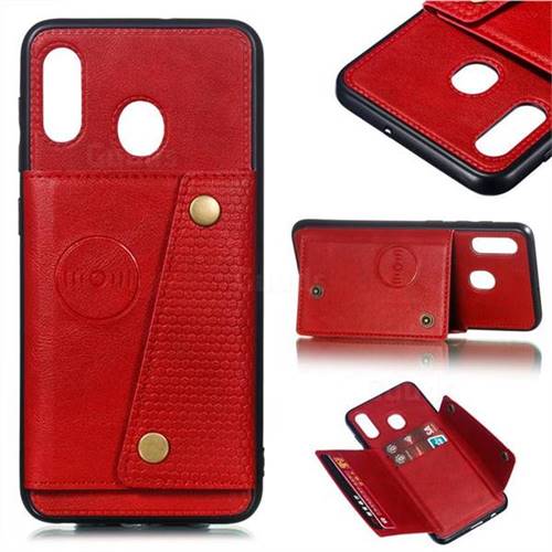Retro Multifunction Card Slots Stand Leather Coated Phone Back Cover for Samsung Galaxy A30 - Red