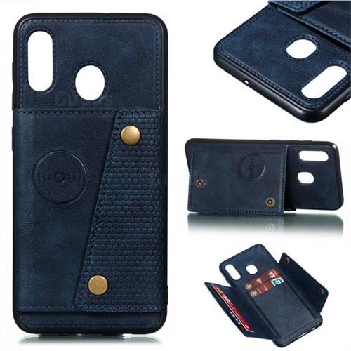 Retro Multifunction Card Slots Stand Leather Coated Phone Back Cover for Samsung Galaxy A30 - Blue