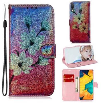 Magnolia Laser Shining Leather Wallet Phone Case for Samsung Galaxy A30