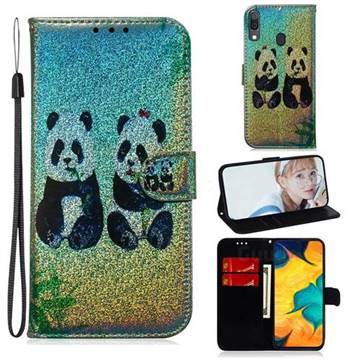 Two Pandas Laser Shining Leather Wallet Phone Case for Samsung Galaxy A30